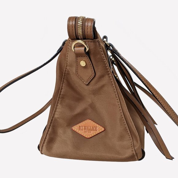 MZ Wallace Brown Nylon & Leather Trimmed Satchel Shoulder Bag With Pouch - Picture 4 of 16